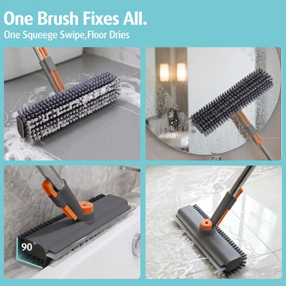 AIR U Floor Scrub Brush with Multi-Purpose Long Handle 3 in 1 360°Rotating Scrape and Heavy-Duty Stiff Bristle Scrubber Brush for Bathtub Cleaning Shower Bathroom Patio Garage Kitchen Deck Cleaning Supplies Home Essential Items Halloween Cleanup Gift