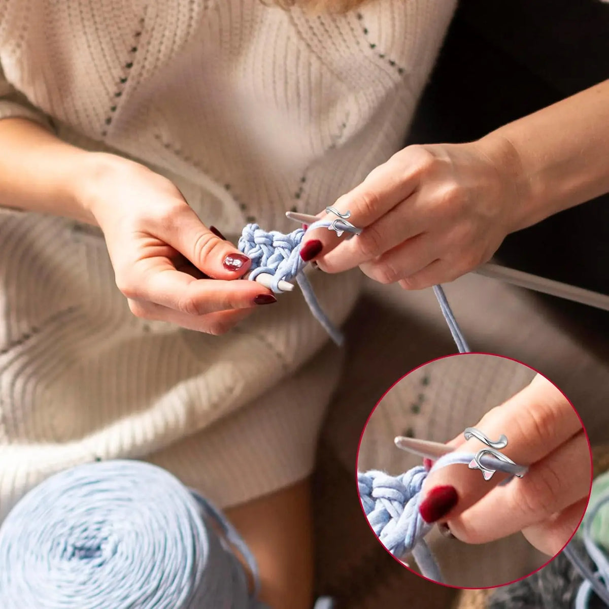 Knitting Crochet Hook Ring 1/2Pcs Adjustable Crochet Tension Cat Ring Beginneryarn Guide Finger Holders Thimbles Winder Tools