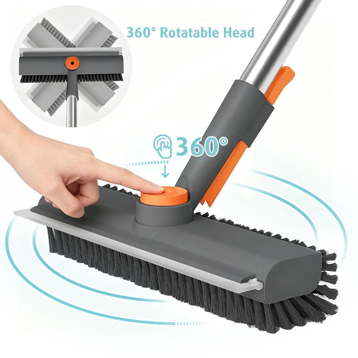 AIR U Floor Scrub Brush with Multi-Purpose Long Handle 3 in 1 360°Rotating Scrape and Heavy-Duty Stiff Bristle Scrubber Brush for Bathtub Cleaning Shower Bathroom Patio Garage Kitchen Deck Cleaning Supplies Home Essential Items Halloween Cleanup Gift