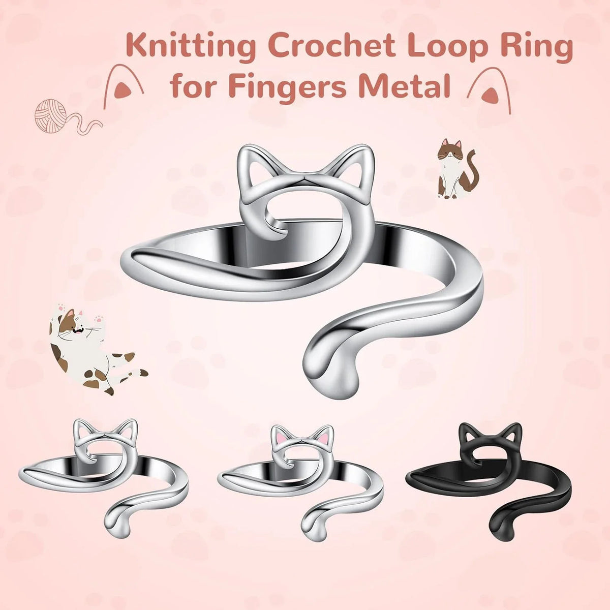 Knitting Crochet Hook Ring 1/2Pcs Adjustable Crochet Tension Cat Ring Beginneryarn Guide Finger Holders Thimbles Winder Tools