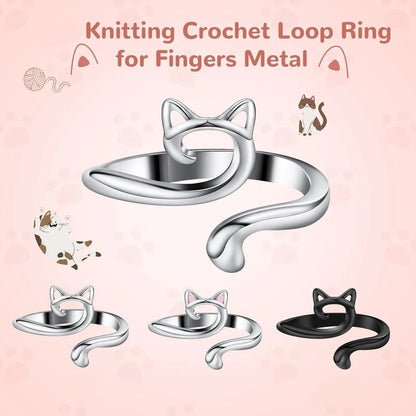 Knitting Crochet Hook Ring 1/2Pcs Adjustable Crochet Tension Cat Ring Beginneryarn Guide Finger Holders Thimbles Winder Tools