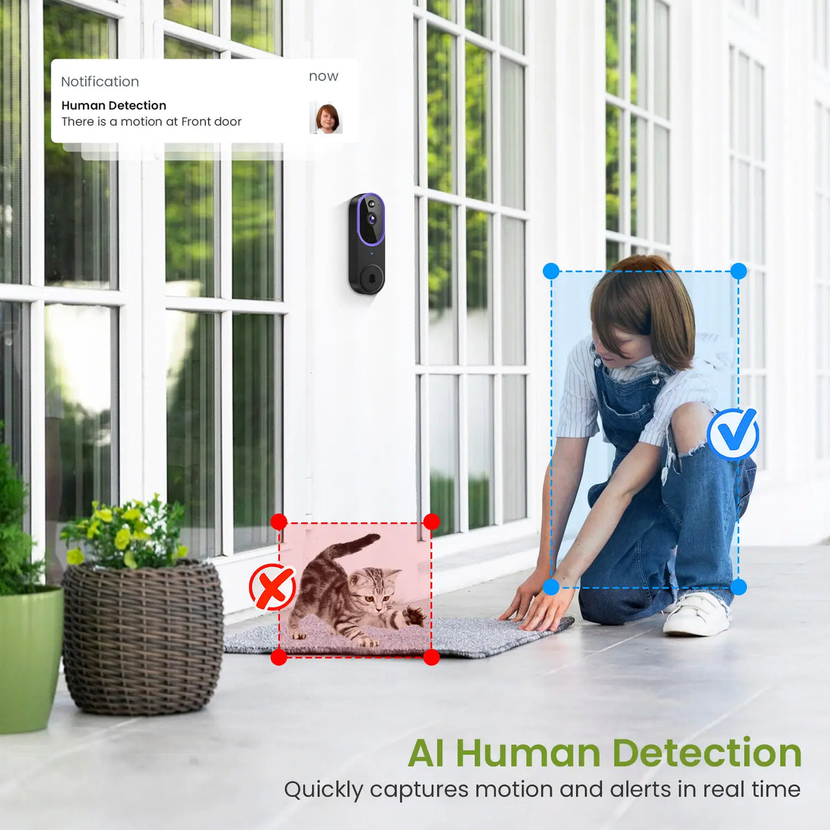 Wireless Video Doorbell Camera - 1080P Smart Outdoor Security Gadget with AI Human Detection, Night Vision, Instant Alert, 2-Way Audio, 2.4G Wifi Only, Easy Installation, Rechargeable Battery, Cloud Storage