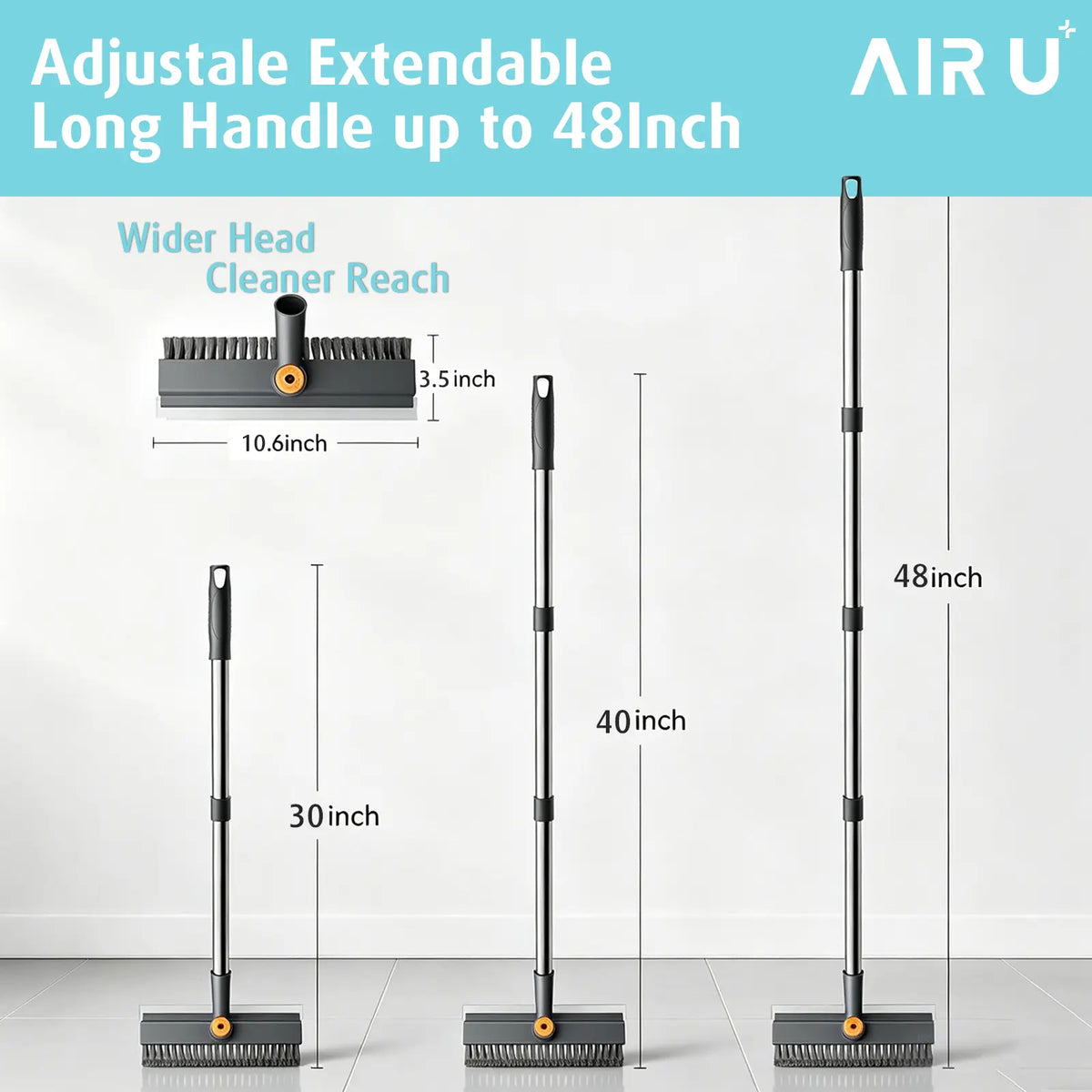 AIR U Floor Scrub Brush with Multi-Purpose Long Handle 3 in 1 360°Rotating Scrape and Heavy-Duty Stiff Bristle Scrubber Brush for Bathtub Cleaning Shower Bathroom Patio Garage Kitchen Deck Cleaning Supplies Home Essential Items Halloween Cleanup Gift