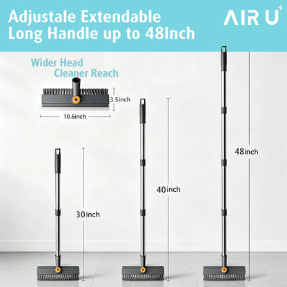 AIR U Floor Scrub Brush with Multi-Purpose Long Handle 3 in 1 360°Rotating Scrape and Heavy-Duty Stiff Bristle Scrubber Brush for Bathtub Cleaning Shower Bathroom Patio Garage Kitchen Deck Cleaning Supplies Home Essential Items Halloween Cleanup Gift
