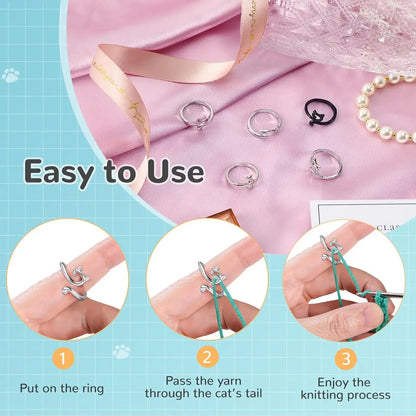Knitting Crochet Hook Ring 1/2Pcs Adjustable Crochet Tension Cat Ring Beginneryarn Guide Finger Holders Thimbles Winder Tools