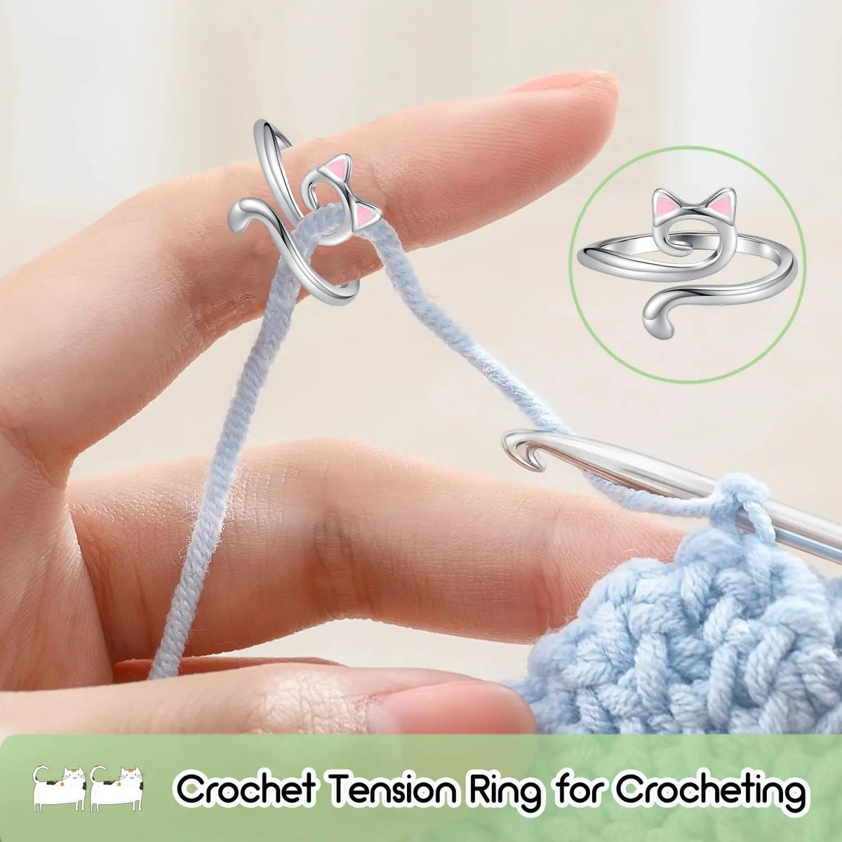 Knitting Crochet Hook Ring 1/2Pcs Adjustable Crochet Tension Cat Ring Beginneryarn Guide Finger Holders Thimbles Winder Tools