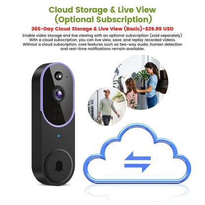 Wireless Video Doorbell Camera - 1080P Smart Outdoor Security Gadget with AI Human Detection, Night Vision, Instant Alert, 2-Way Audio, 2.4G Wifi Only, Easy Installation, Rechargeable Battery, Cloud Storage